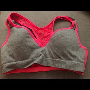Cute pink lace and gray front sports bra